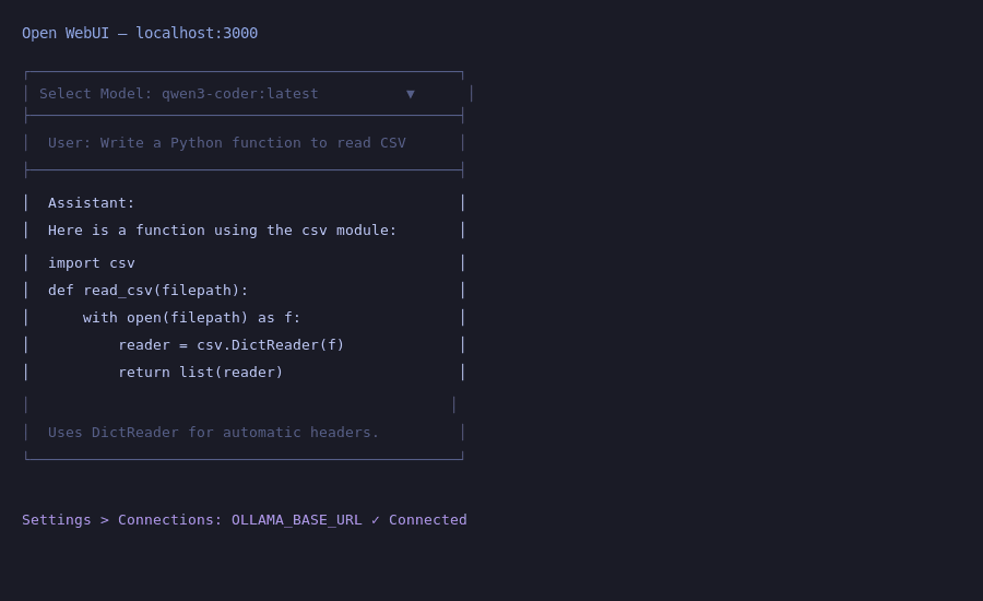 Open WebUI interface showing model selection and chat