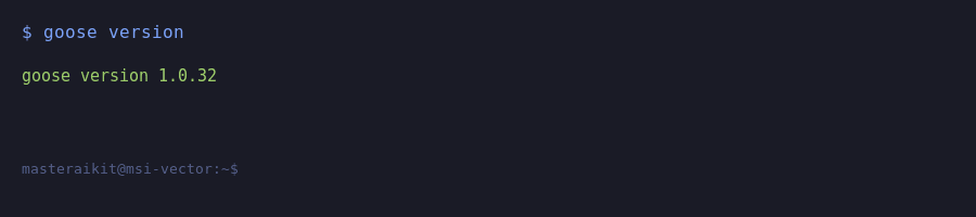 Terminal showing goose version output confirming successful installation