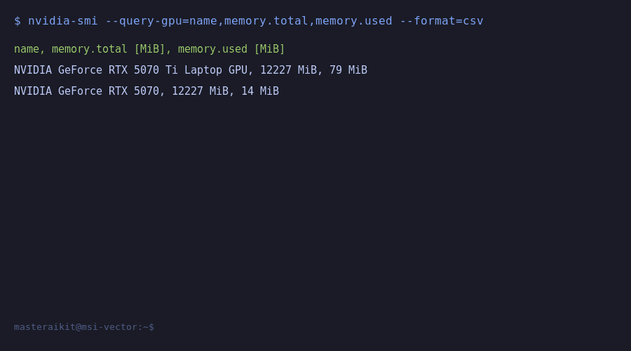 nvidia-smi output showing dual RTX 5070 Ti and RTX 5070